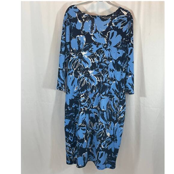 AVENUE, PLUS 18/20, BLACK/BLUE, FAUX WRAP TOP DRESS - Picture 2 of 9